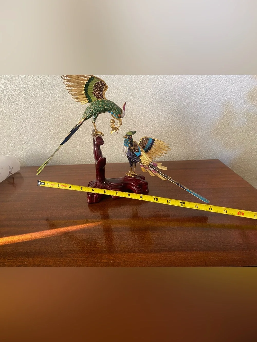 Vtg Cloissonne Multicolor W/ Gold Accent Filigree Birds Sculpture. Handcrafted